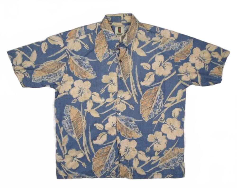 NEW TORI RICHARD men's hibiscus lanai button up shirt -plus in french blue